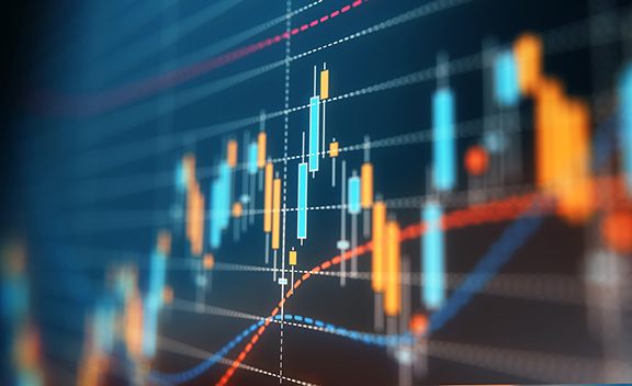 A financial data analysis graph. Selective focus. Horizontal composition with copy space.